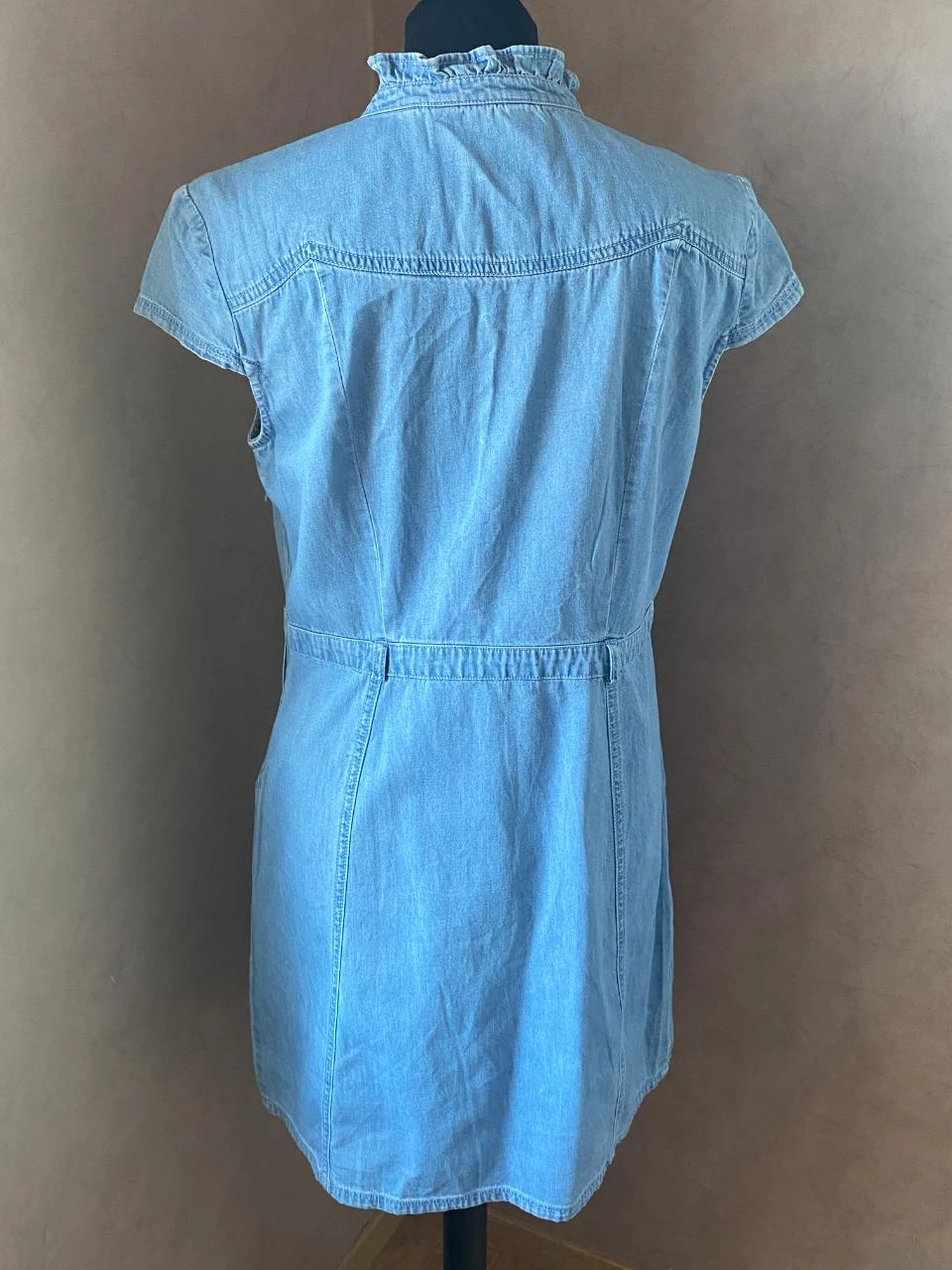NAF NAF embroidered western style denim dress size 38 – light blue cotton, ruffled collar – photo 6